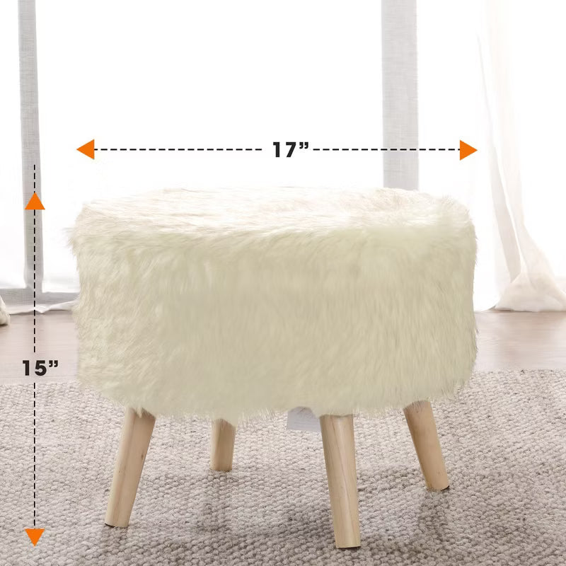 17" Round Faux Fur Stool
