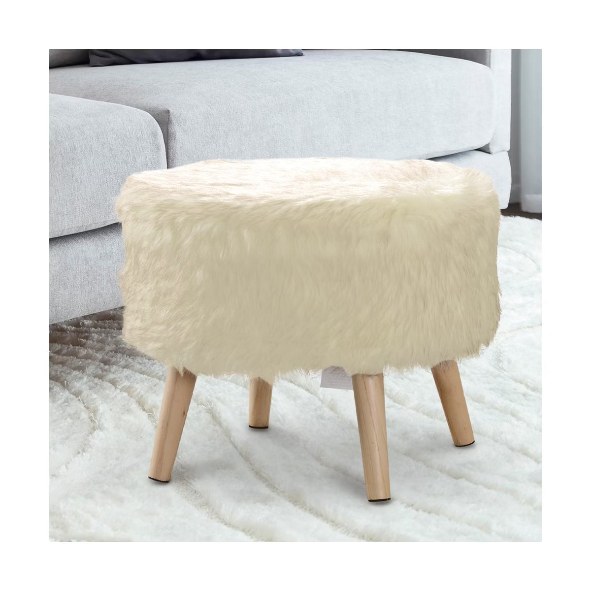 17" Round Faux Fur Stool