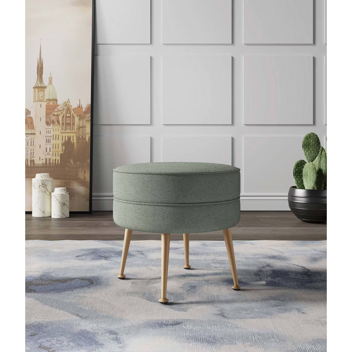 Bailey Woven Polyester Blend Upholstered Ottoman
