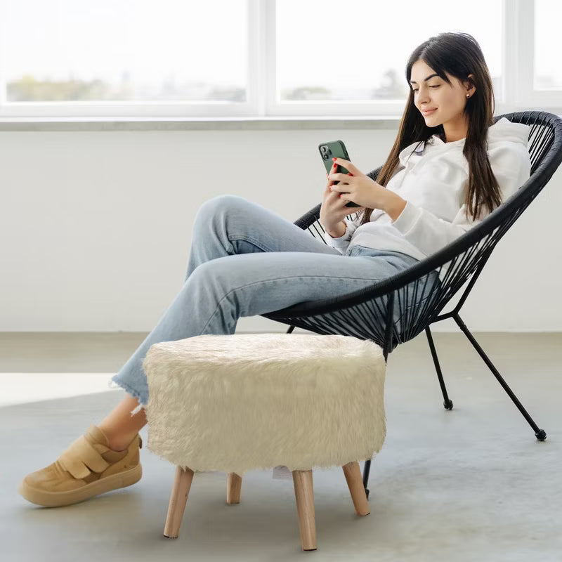 17" Round Faux Fur Stool